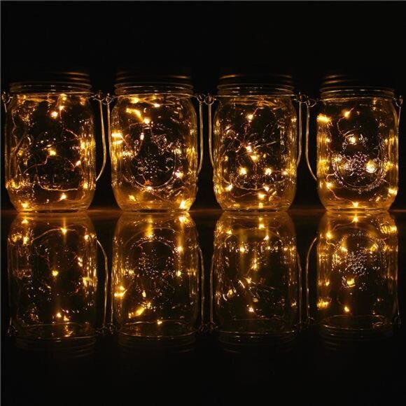 4-Pack Solar-powered Mason Jar Lights (Mason Jar / Handle Included),20 Bulbs Jar - Picture 3 of 8